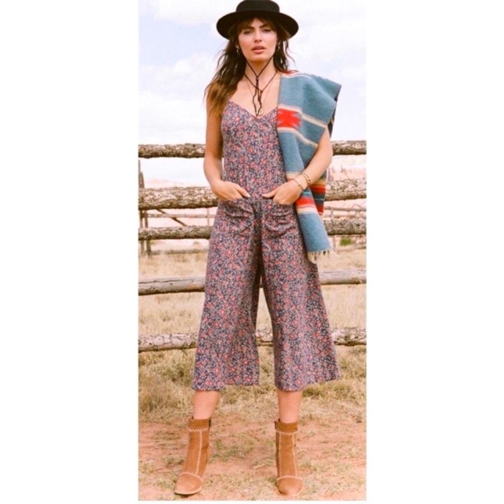 Spell Blue and Red Jumpsuit with Cropped Wide-Leg